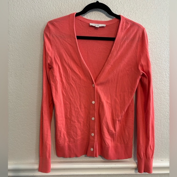 Loft Coral V-Neck Button-up Cardigan Size Small - Picture 1 of 4